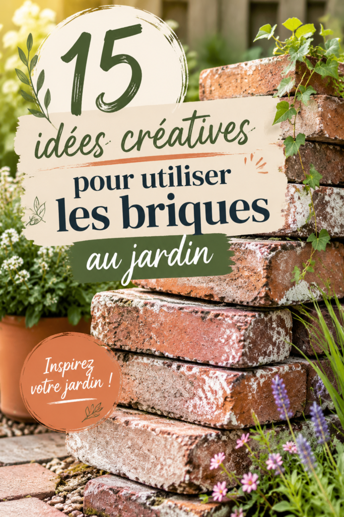 Un jardin avec des aménagements en briques créatifs et chaleureux, illustrant des allées et des bordures.