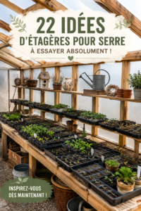 Etagères en bois bien aménagées dans une serre, accueillant diverses plantes vertes