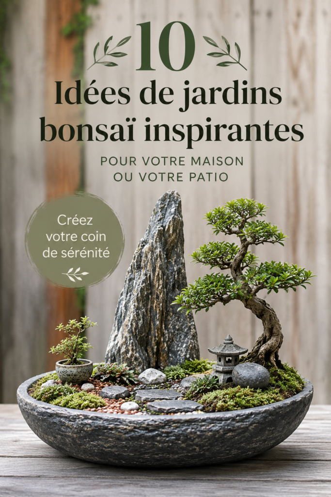 Jardin intime avec plusieurs bonsaïs découpés offrant une ambiance zen
