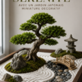 Un jardin japonais miniature décoratif avec plantes et pierres, créant une ambiance apaisante.