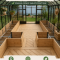 Un jardin d'intérieur luxuriant avec diverses plantes vertes.