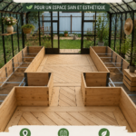 Un jardin d'intérieur luxuriant avec diverses plantes vertes.