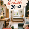 Un appartement étudiant de 20m2 bien aménagé avec un coin chambre et un espace de travail.