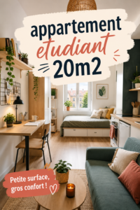 Un appartement étudiant de 20m2 bien aménagé avec un coin chambre et un espace de travail.