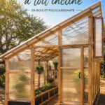 Serre à toit incliné dans un jardin luxuriant