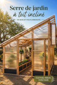 Serre à toit incliné dans un jardin luxuriant