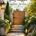 Entrée de jardin décorée avec des plantes et des chemins aménagés