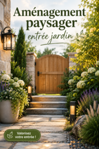 Entrée de jardin décorée avec des plantes et des chemins aménagés