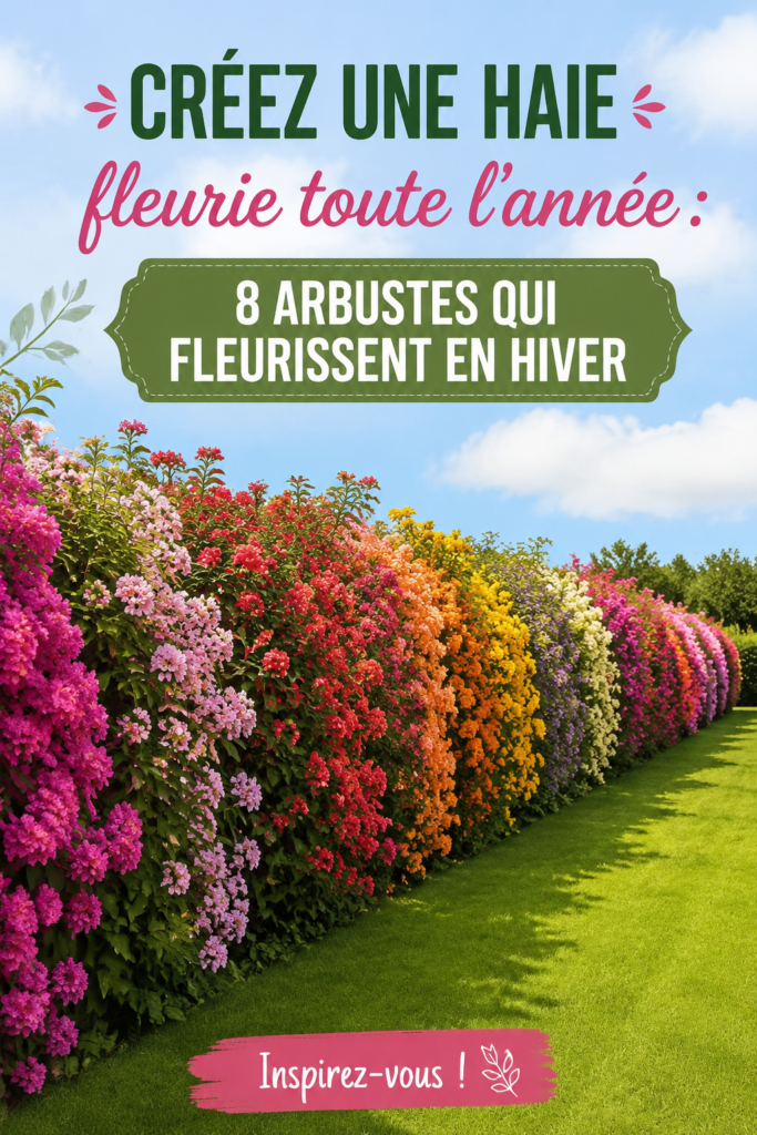 Un jardin fleuri en hiver avec des arbustes colorés