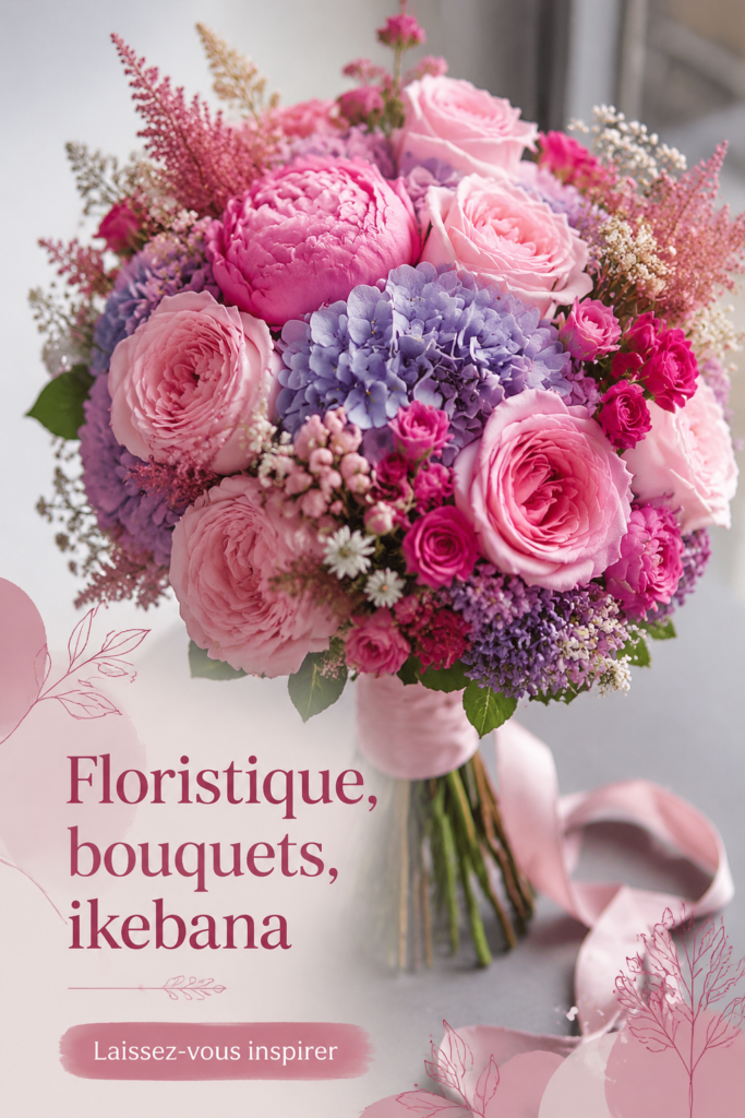 Un bouquet coloré inspiré de l'ikebana, mettant en avant la beauté des fleurs.