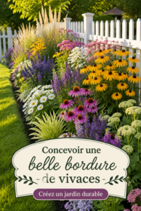 Bordure de jardin colorée avec des fleurs vivaces en pleine floraison.