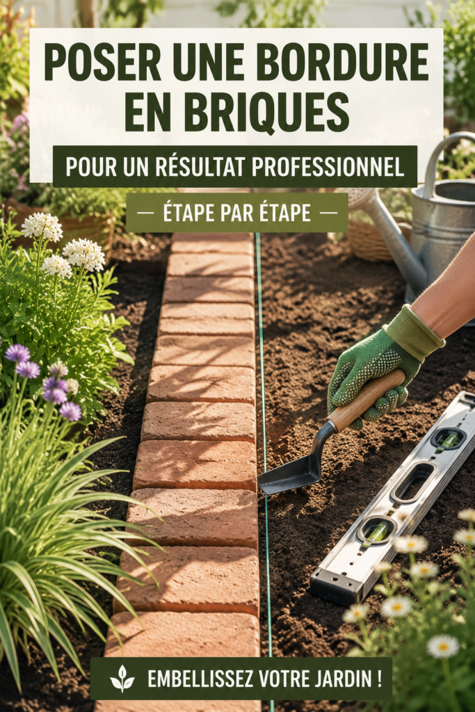 Mains posant des briques pour une bordure de jardin bien structurée.