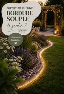 Jardin avec une bordure souple en bois et fleurs colorées
