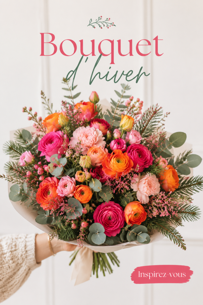 Bouquet d'hiver inspiré de Bodrum avec des fleurs colorées et des feuillages