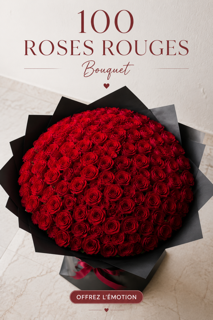 Bouquet de 100 roses rouges avec un design floral élégant