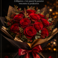 Un élégant bouquet de roses rouges soigneusement arrangées, symbolisant l'amour et la passion.