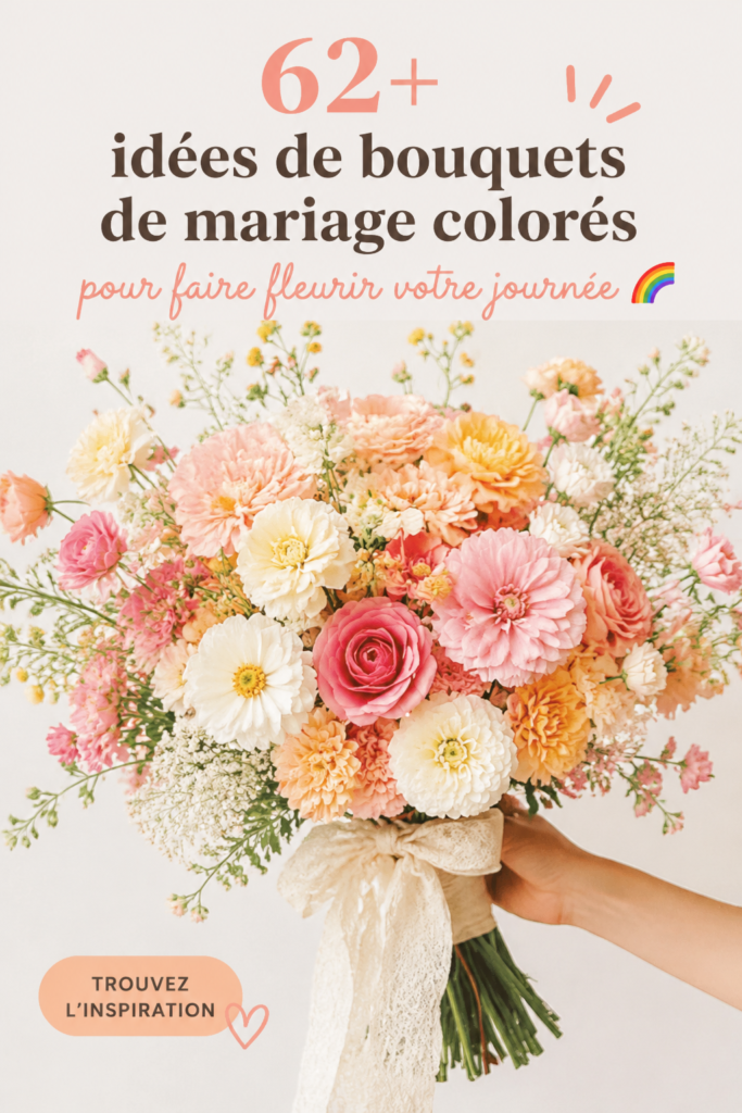 Bouquet de mariage coloré avec un mélange de fleurs vives et fraîches, parfait pour un jour spécial