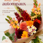 Bouquet d'automne aux couleurs chaudes avec des feuilles et des fleurs variées