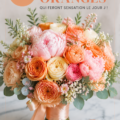 Bouquet de mariage orange avec des fleurs vibrantes et élégantes.