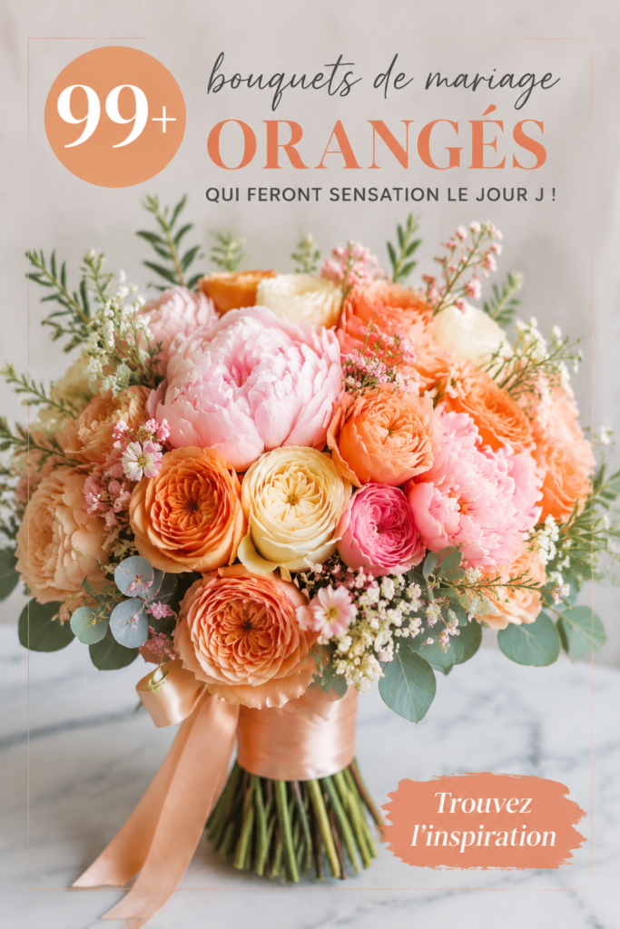 Bouquet de mariage orange avec des fleurs vibrantes et élégantes.