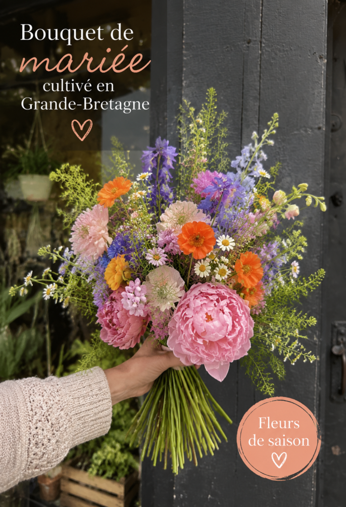 Bouquet de mariée coloré avec des fleurs anglaises fraîches pour un mariage