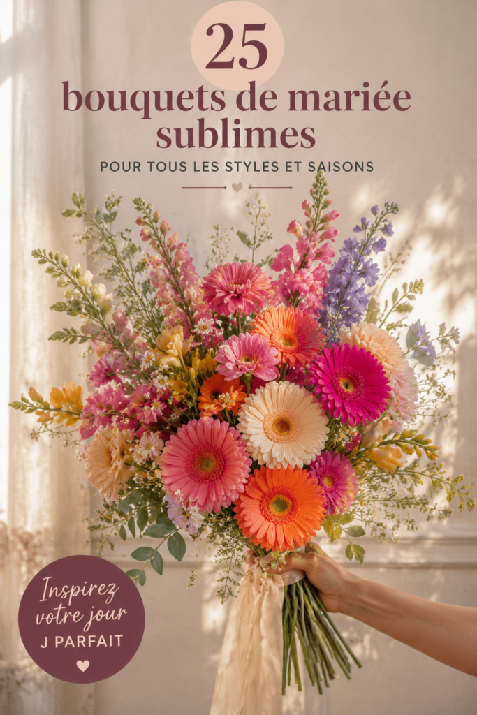 Bouquet de mariée élégant avec des fleurs saisonnières, représentant différentes tendances.