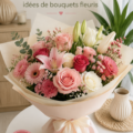 Bouquet en rose et blanc sur une table élégante, illustrant la beauté des fleurs