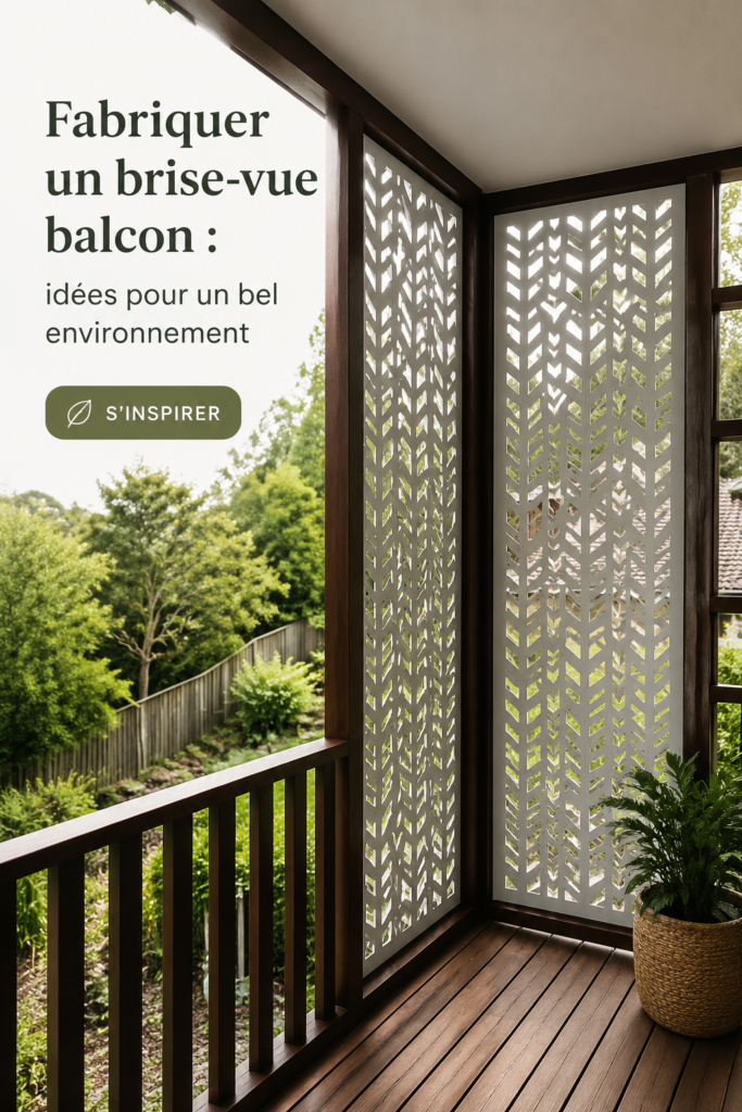 Balcon décoré avec un brise-vue élégant et des plantes, créant une atmosphère intime.