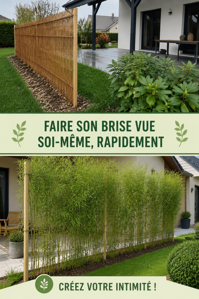 Un brise vue fait maison en bois, apportant une touche chaleureuse à un jardin.