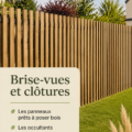 Panneaux de brise-vue en bois dans un jardin luxuriant.