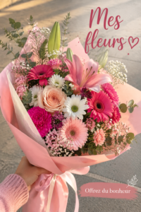 Bouquet de fleurs variées, lumineux et joyeux, parfait pour faire plaisir à une amie.