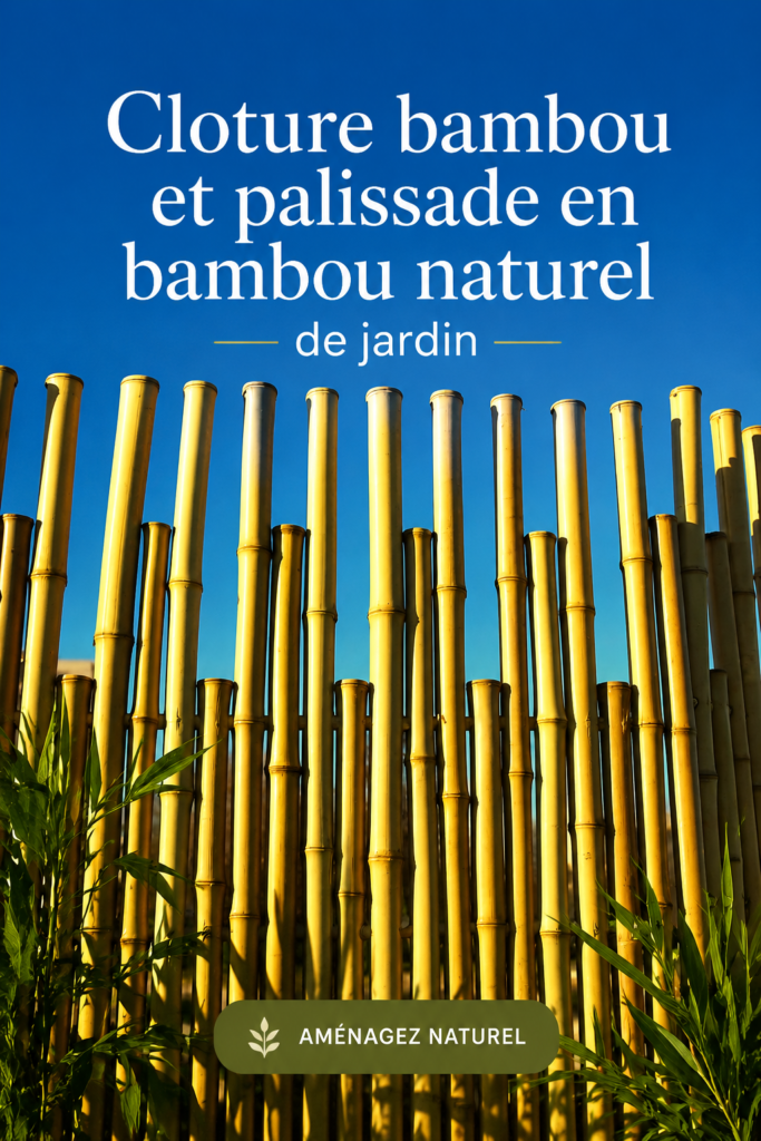 Clôture en bambou dans un jardin fleuri, ajoutant une touche naturelle.