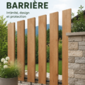 Clôture moderne en bois dans un jardin verdoyant, offrant une touche esthétique d'intimité.