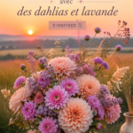 Un magnifique bouquet de dahlias et de lavande sur une table
