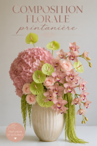 Composition florale printanière avec des tulipes et des jonquilles.