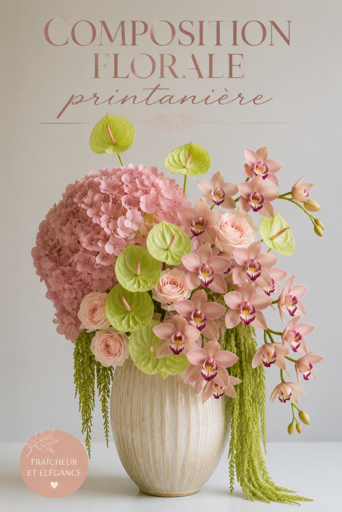 Composition florale printanière avec des tulipes et des jonquilles.