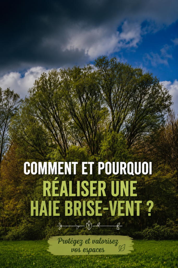 Haie brise-vent dans un jardin verdoyant, protégeant un espace extérieur.