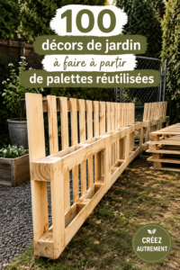 Un jardin décoré avec des meubles en palettes réutilisées, mettant en valeur la créativité et l'esthétique.
