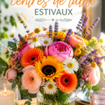 Centre de table d'été en fleurs colorées avec un style chaleureux.