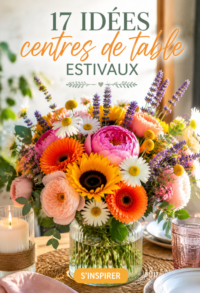 Centre de table d'été en fleurs colorées avec un style chaleureux.