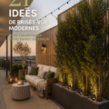 Terrasse moderne avec des plantes et des éléments décoratifs créant de l'intimité