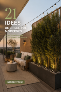 Terrasse moderne avec des plantes et des éléments décoratifs créant de l'intimité