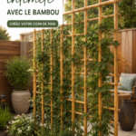Un jardin paisible avec des plantes de bambou créant une barrière de confidentialité.