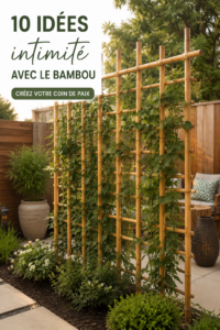Un jardin paisible avec des plantes de bambou créant une barrière de confidentialité.