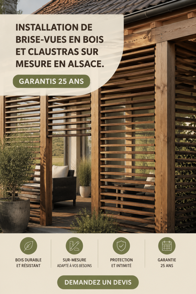 Brise-vues en bois sur mesure dans un jardin en Alsace, offrant intimité et style.