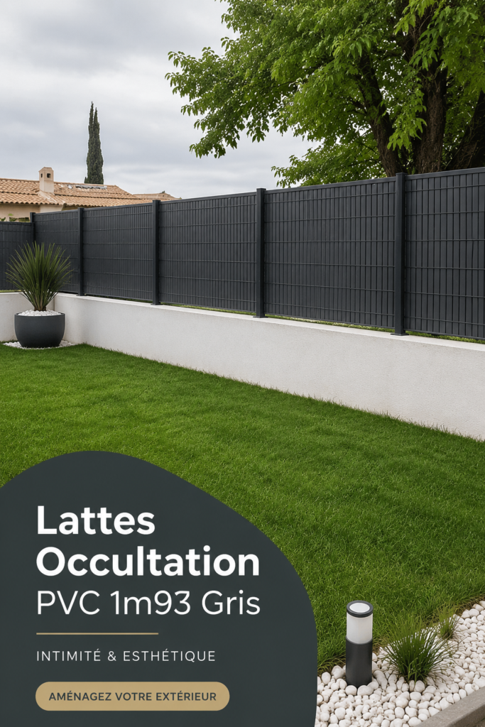 Des lattes occultation en PVC gris dans un jardin moderne.
