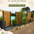 Un joli jardin cocooning avec des panneaux brise-vue en bois.