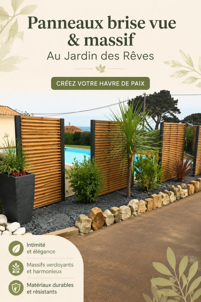 Un joli jardin cocooning avec des panneaux brise-vue en bois.