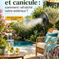 Un jardin ensoleillé avec des espaces d'ombre aménagés pour la canicule.