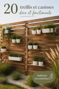 Un joli jardin avec un treillis en bois décoratif et des plantes grimpantes.